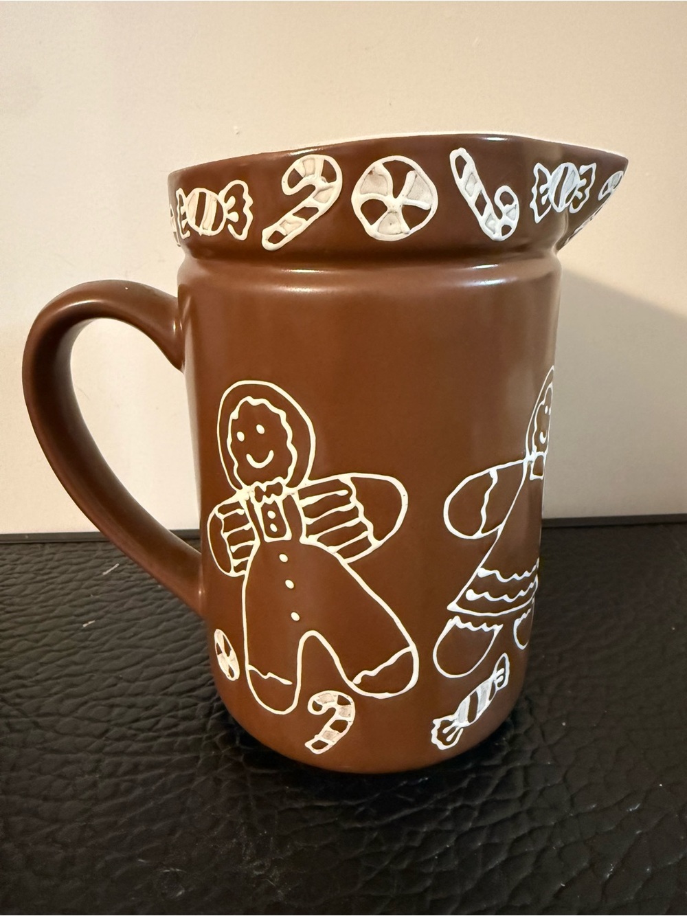 Pitcher Gingerbread Cookie Mug with White Icing Designs Stoneware